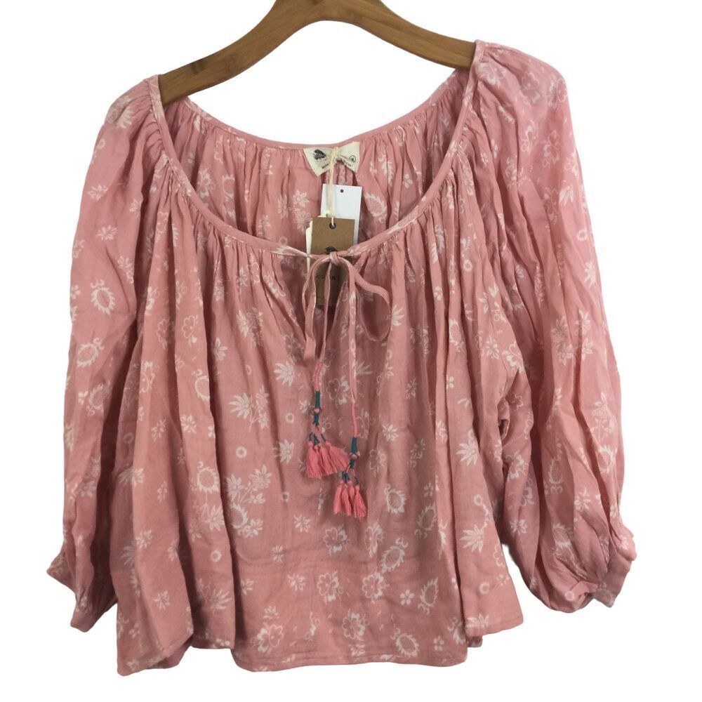 Kopal Khar Luma Peasant Puff Sleeve Boho Blouse Top Pink Ditsy Size Medium NWT
